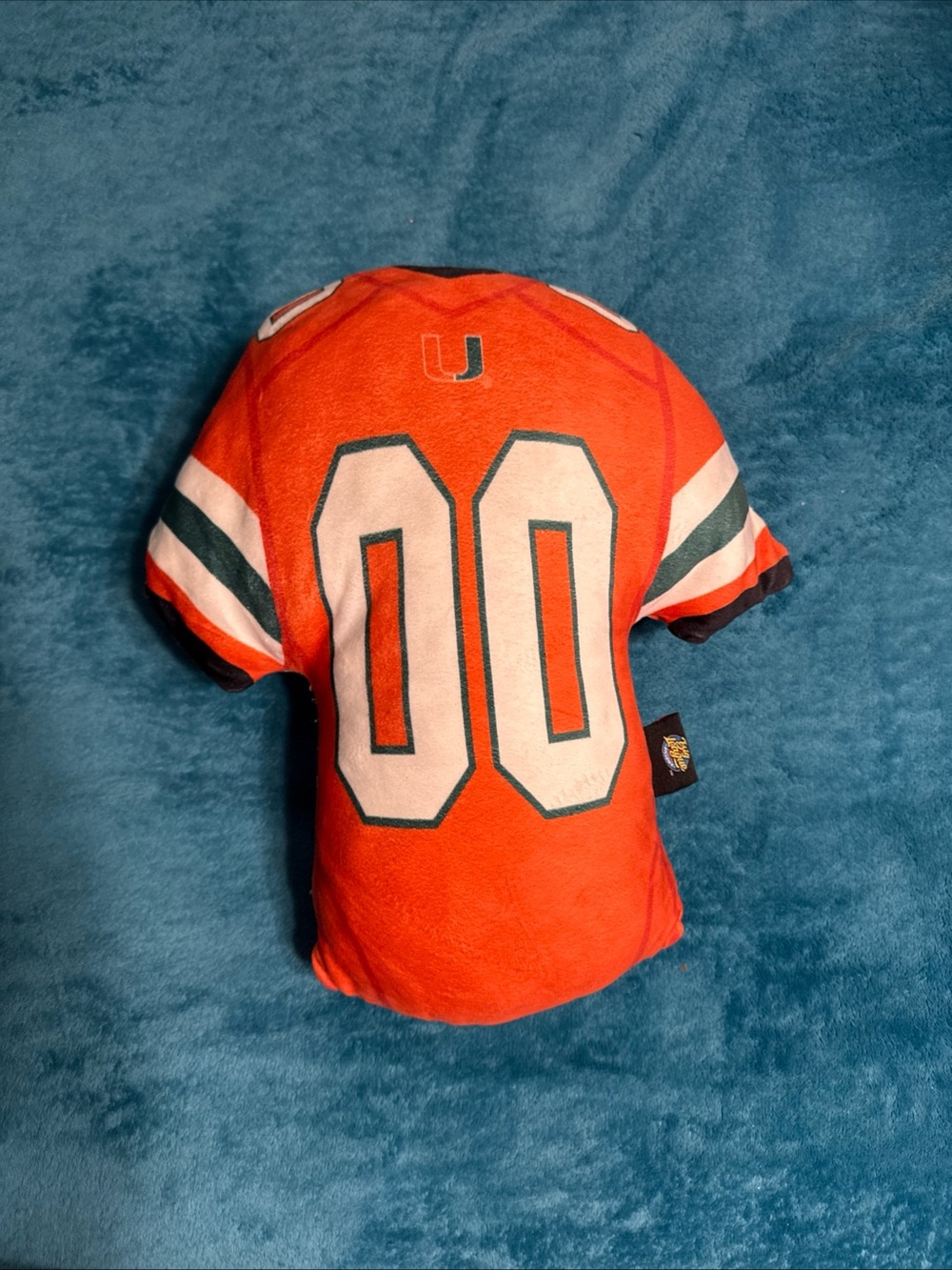 League Orange Football Jersey plush with White 00 and Green Stripes hurricanes
